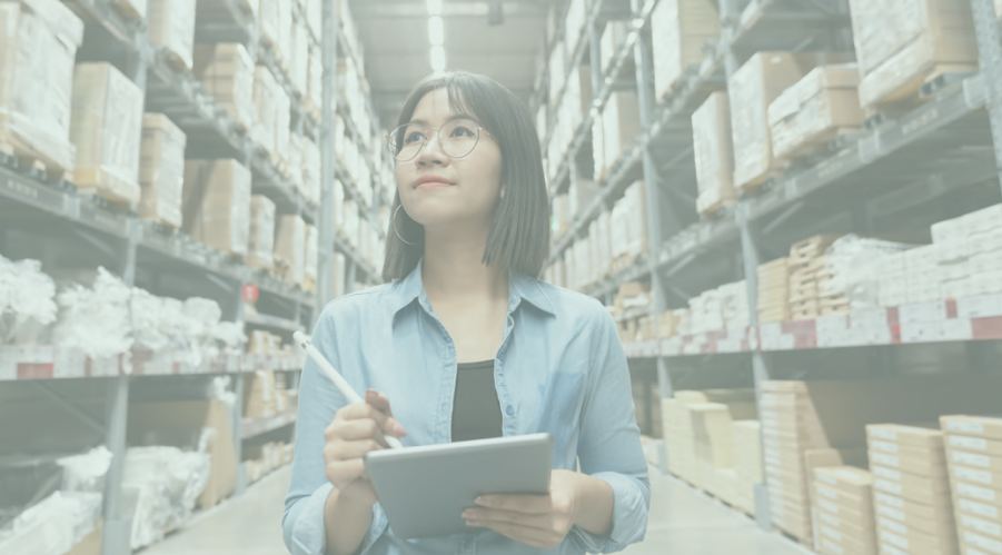 Publication Cover of Girl in a Warehouse with a Smart Device in Color