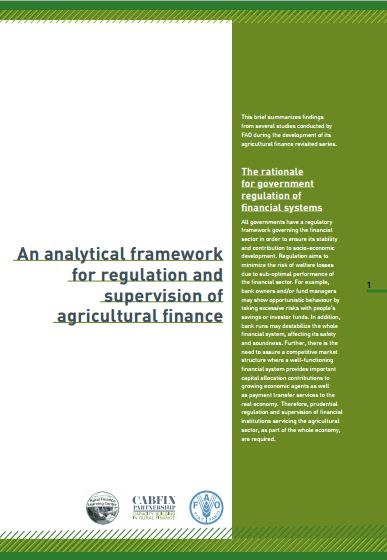 An analytical framework for regulation and supervision of agricultural finance