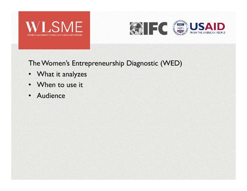 The Women’s Entrepreneurship Diagnostic (WED)