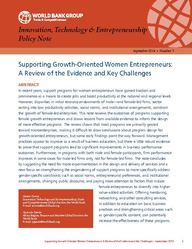 Supporting Growth-Oriented Women Entrepreneurs: A Review of the Evidence and Key Challenges