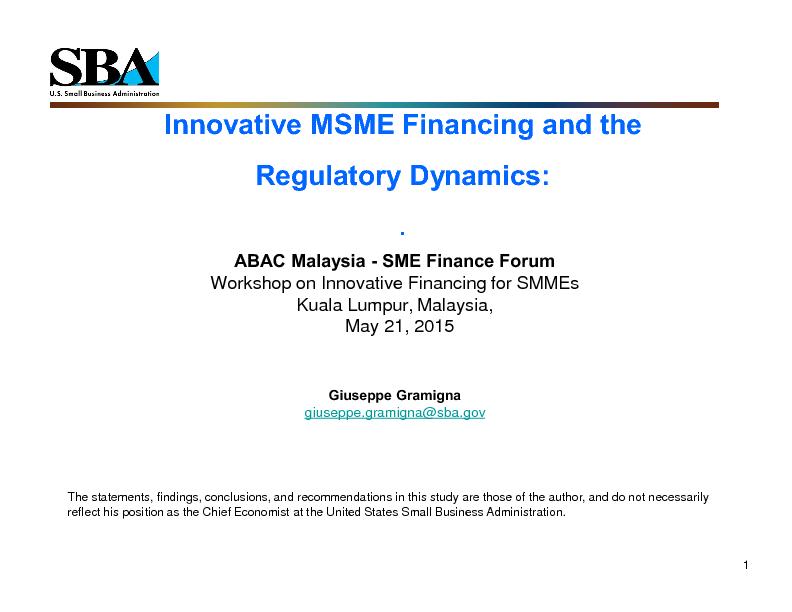 Innovative MSME Financing and the Regulatory Dynamics