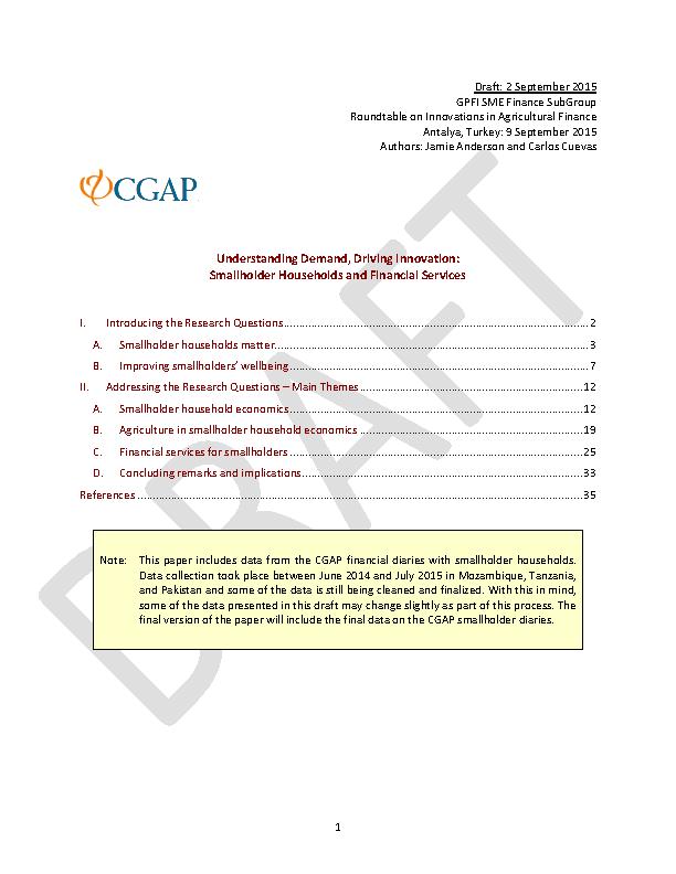 Understanding Demand, Driving Innovation: Smallholder Households and Financial Services