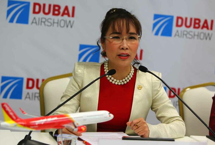  This file photo shows Nguyen Thi Phuong Thao, President and CEO of Vietnamese airline carrier Vietjet, speaking during a press conference in Dubai-AFP Photo