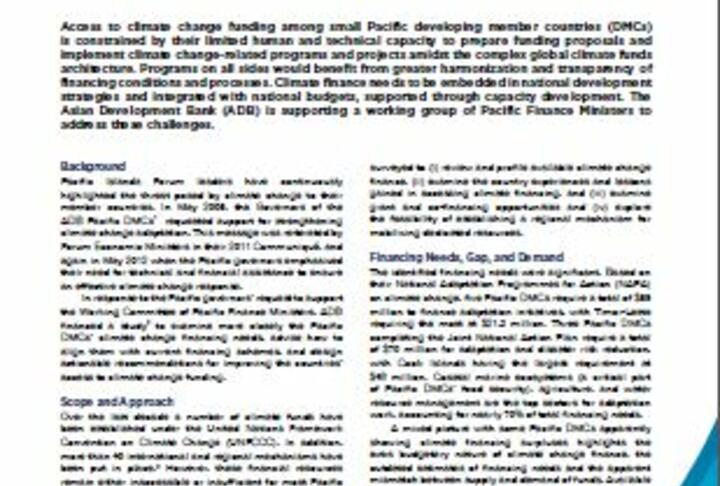 Finance For Climate Change Responses in Small Pacific Developing Countries